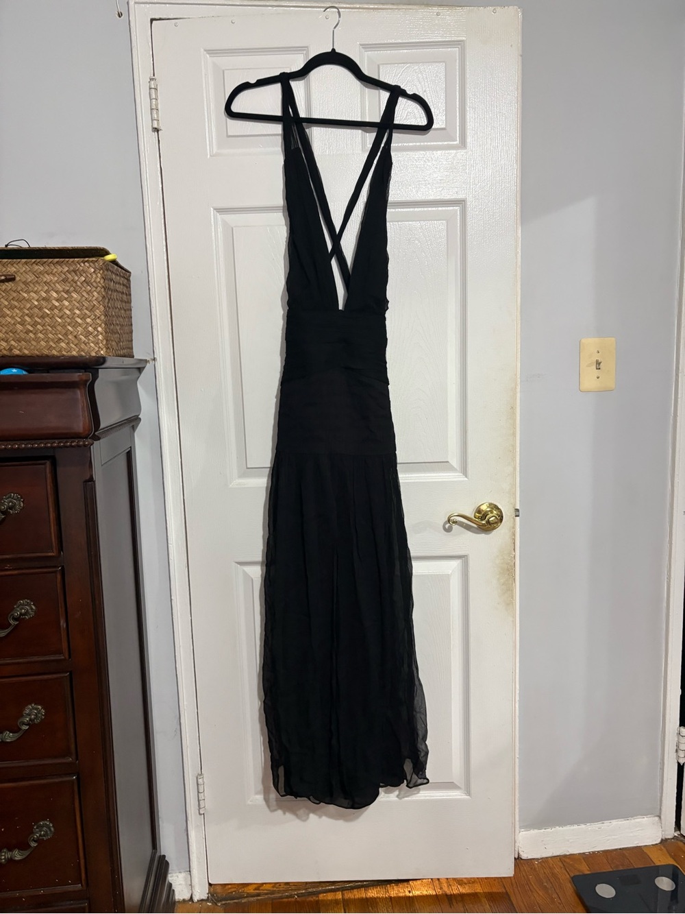 Designer Backless Black Maxi Dress with Crisscross Straps